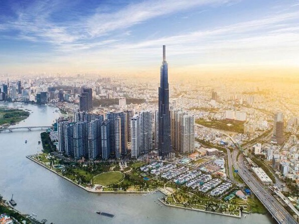 Ho Chi Minh City — the Saigon River and Landmark 81 seen from above